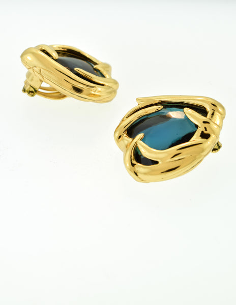 YSL Vintage Gold Green Gripoix Glass Heart Earrings - Amarcord Vintage Fashion
 - 4