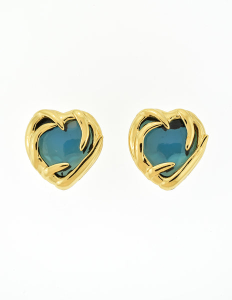 YSL Vintage Gold Green Gripoix Glass Heart Earrings - Amarcord Vintage Fashion
 - 5