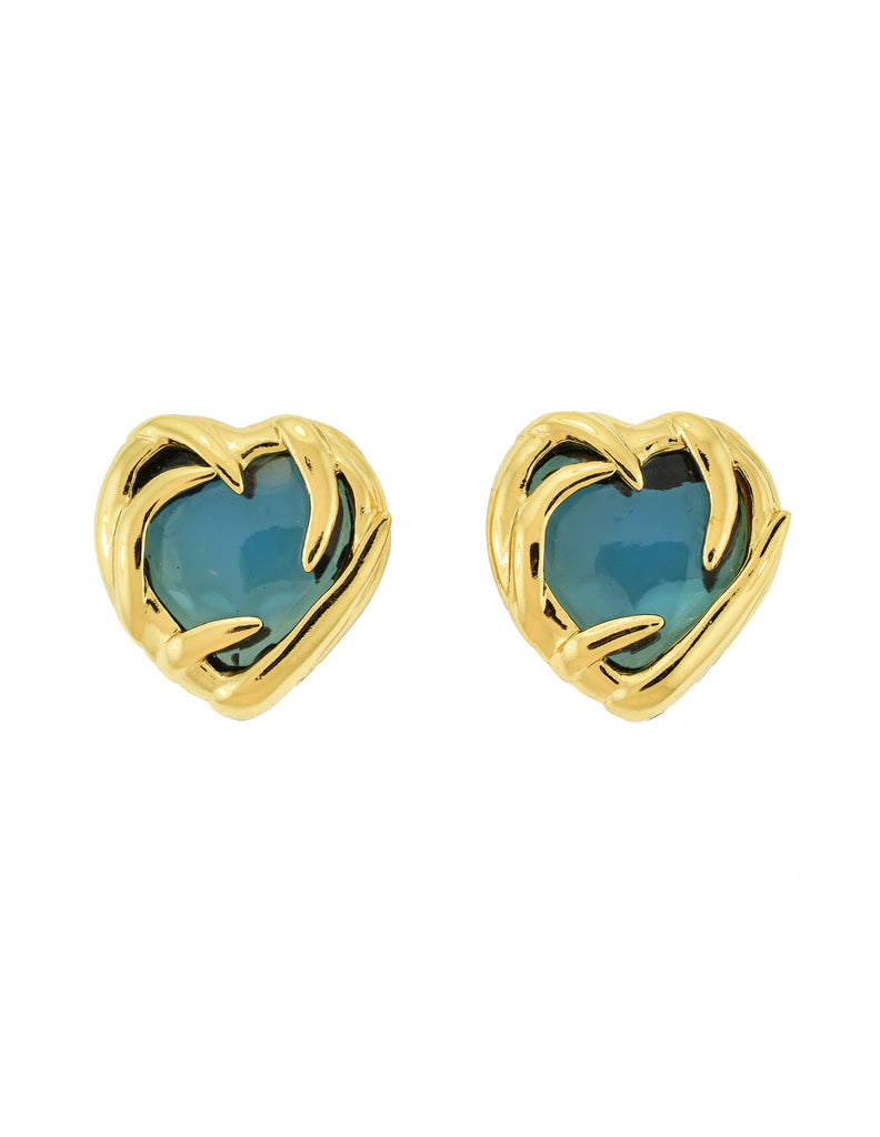 YSL Vintage Gold Green Gripoix Glass Heart Earrings – Amarcord