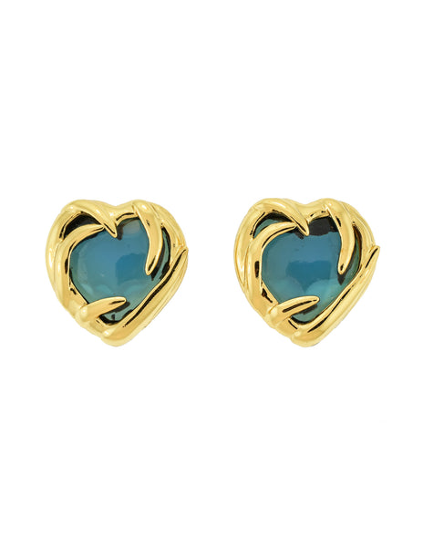 YSL Vintage Gold Green Gripoix Glass Heart Earrings - Amarcord Vintage Fashion
 - 1