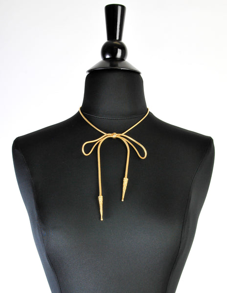 Yves Saint Laurent Vintage Gold Bow Necklace - Amarcord Vintage Fashion
 - 2