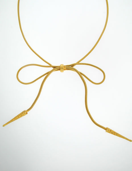 Yves Saint Laurent Vintage Gold Bow Necklace - Amarcord Vintage Fashion
 - 3