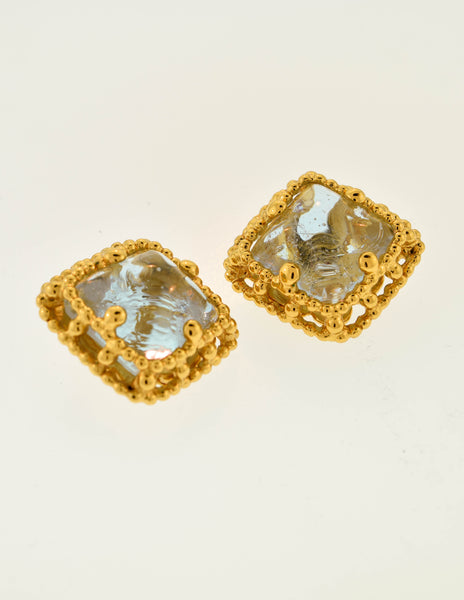 Yves Saint Laurent Vintage Purple Gripoix Glass Gold Frame Earrings