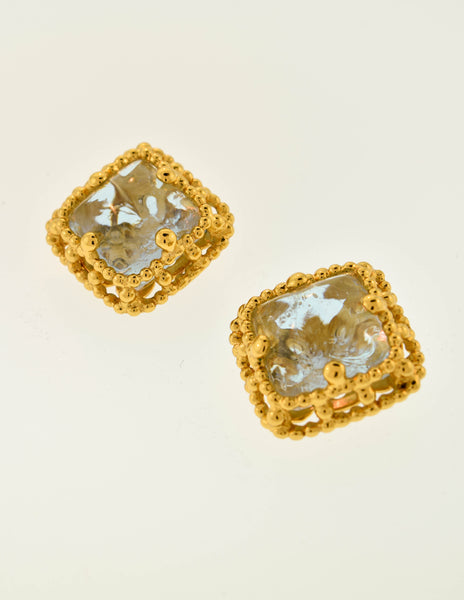 Yves Saint Laurent Vintage Purple Gripoix Glass Gold Frame Earrings