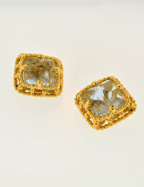 Yves Saint Laurent Vintage Purple Gripoix Glass Gold Frame Earrings