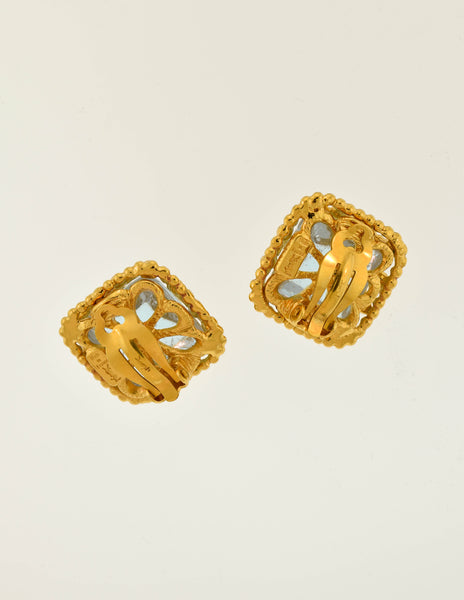Yves Saint Laurent Vintage Purple Gripoix Glass Gold Frame Earrings