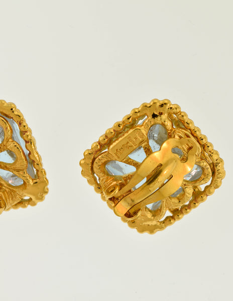 Yves Saint Laurent Vintage Purple Gripoix Glass Gold Frame Earrings