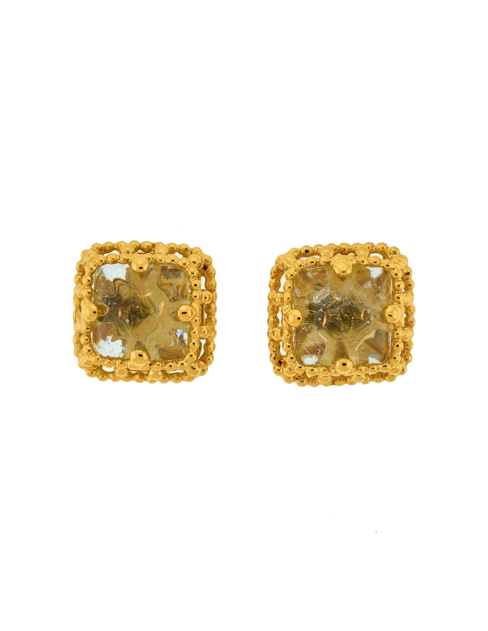Yves Saint Laurent Vintage Purple Gripoix Glass Gold Frame Earrings