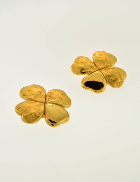 Yves Saint Laurent Vintage Gold Shamrock Clover Earrings