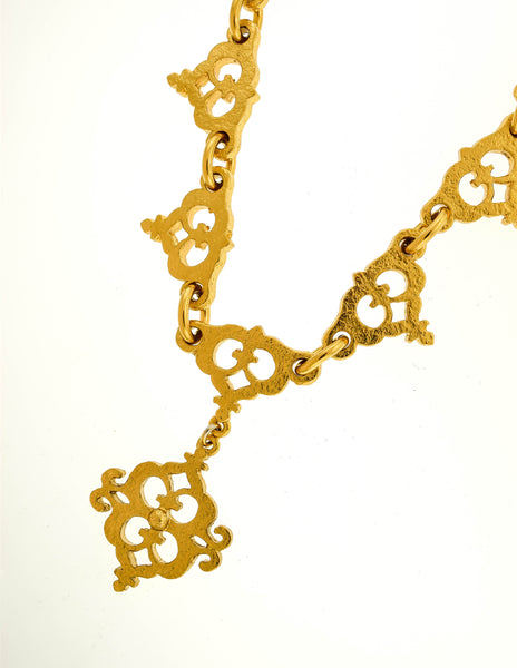 Yves Saint Laurent Vintage Gold Textured Ornate Pendant Necklace