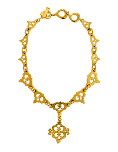 Yves Saint Laurent Vintage Gold Textured Ornate Pendant Necklace