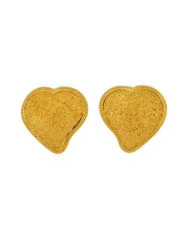 YSL Vintage Large Gold Textured Heart Earrings