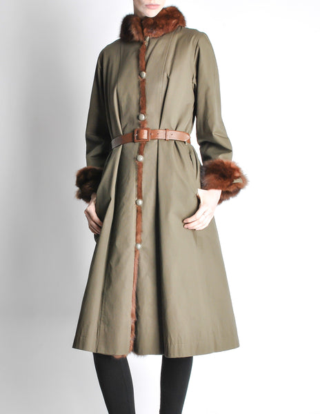 Yves Saint Laurent Vintage Green Mink and Sheared Beaver Coat