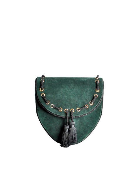 Yves Saint Laurent Vintage Green Suede Crossbody Bag - Amarcord Vintage Fashion
 - 1
