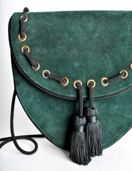 Yves Saint Laurent Vintage Green Suede Crossbody Bag - Amarcord Vintage Fashion
 - 7