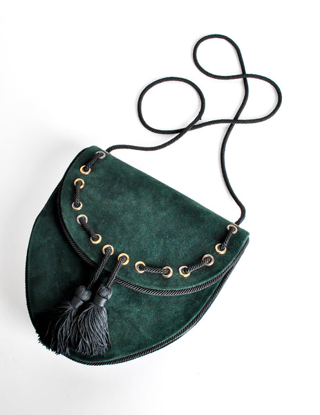 Yves Saint Laurent Vintage Green Suede Crossbody Bag - Amarcord Vintage Fashion
 - 5