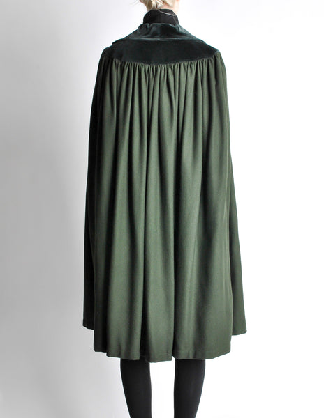 Saint Laurent Rive Gauche Vintage Green Wool Velvet Cape