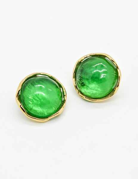 YSL Vintage Green Gripoix Glass and Gold Earrings - Amarcord Vintage Fashion
 - 3
