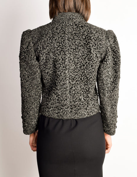 Saint Laurent Vintage Grey Persian Lamb Faux Fur Jacket
