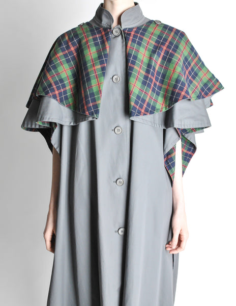 Saint Laurent Rive Gauche Vintage Grey Plaid Cape