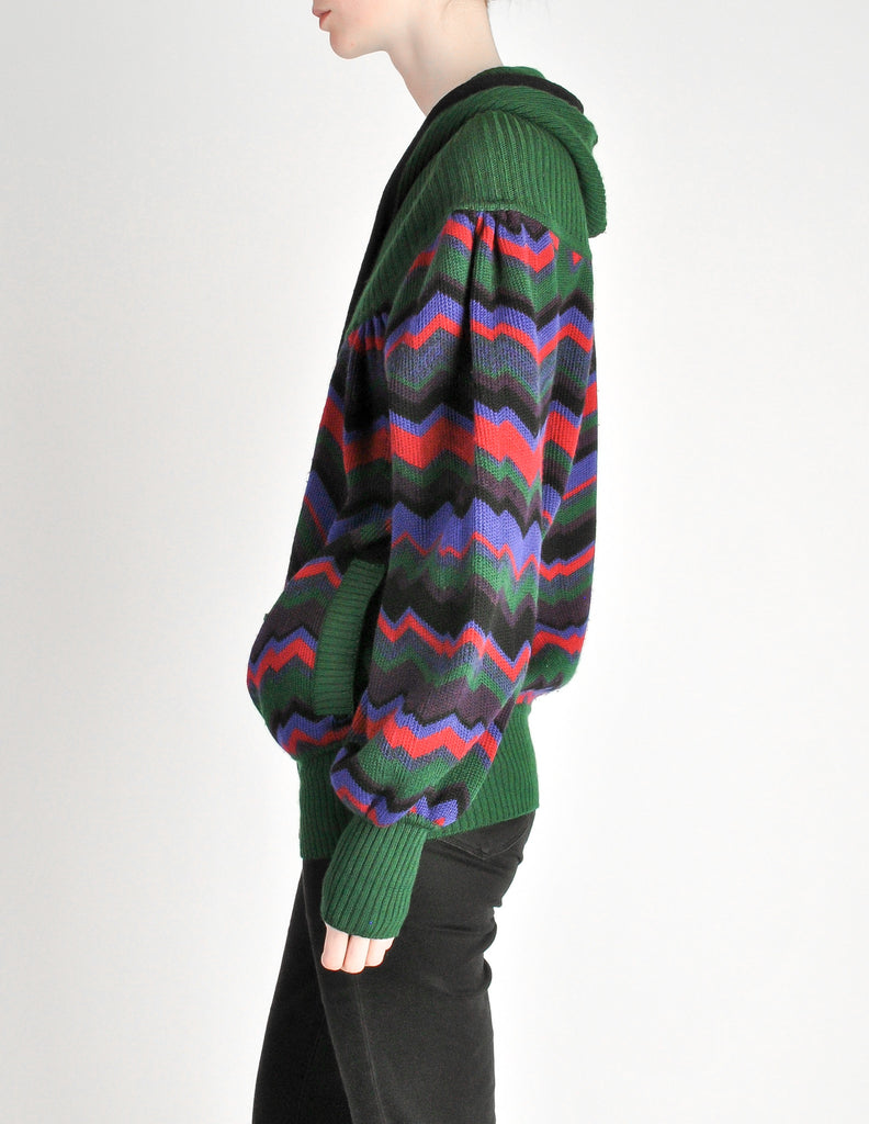 Saint Laurent Rive Gauche Vintage Chevron Knit Hooded