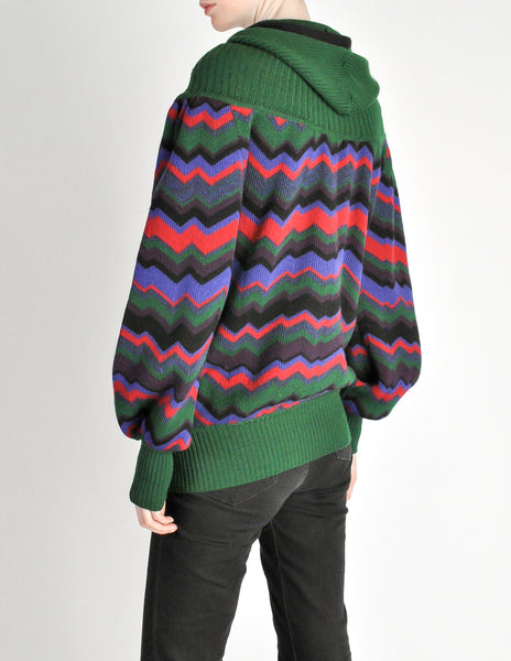 Saint Laurent Rive Gauche Vintage Chevron Knit Hooded Sweater Jacket