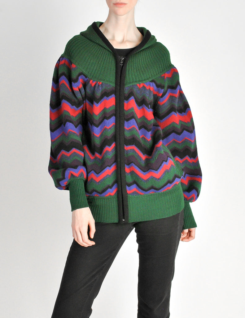 Saint Laurent Rive Gauche Vintage Chevron Knit Hooded Sweater
