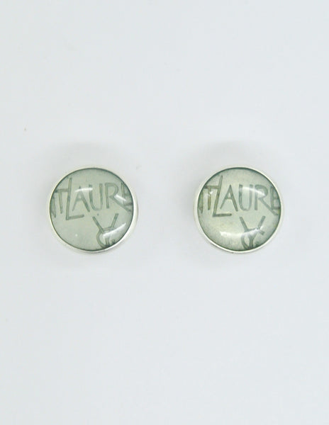 YSL Vintage Mint Green Monogram Button Earrings - Amarcord Vintage Fashion
 - 5