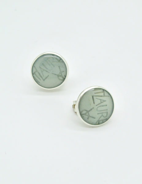 YSL Vintage Mint Green Monogram Button Earrings