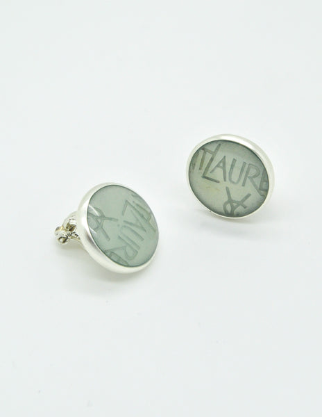YSL Vintage Mint Green Monogram Button Earrings - Amarcord Vintage Fashion
 - 4