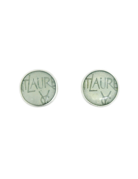 YSL Vintage Mint Green Monogram Button Earrings - Amarcord Vintage Fashion
 - 1