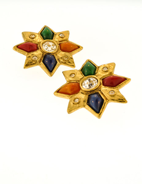 YSL Vintage Multicolor Gold Rhinestone Star Earrings