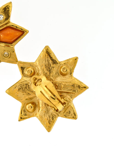 YSL Vintage Multicolor Gold Rhinestone Star Earrings