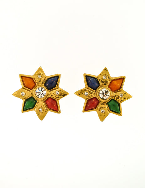 YSL Vintage Multicolor Gold Rhinestone Star Earrings - Amarcord Vintage Fashion
 - 3