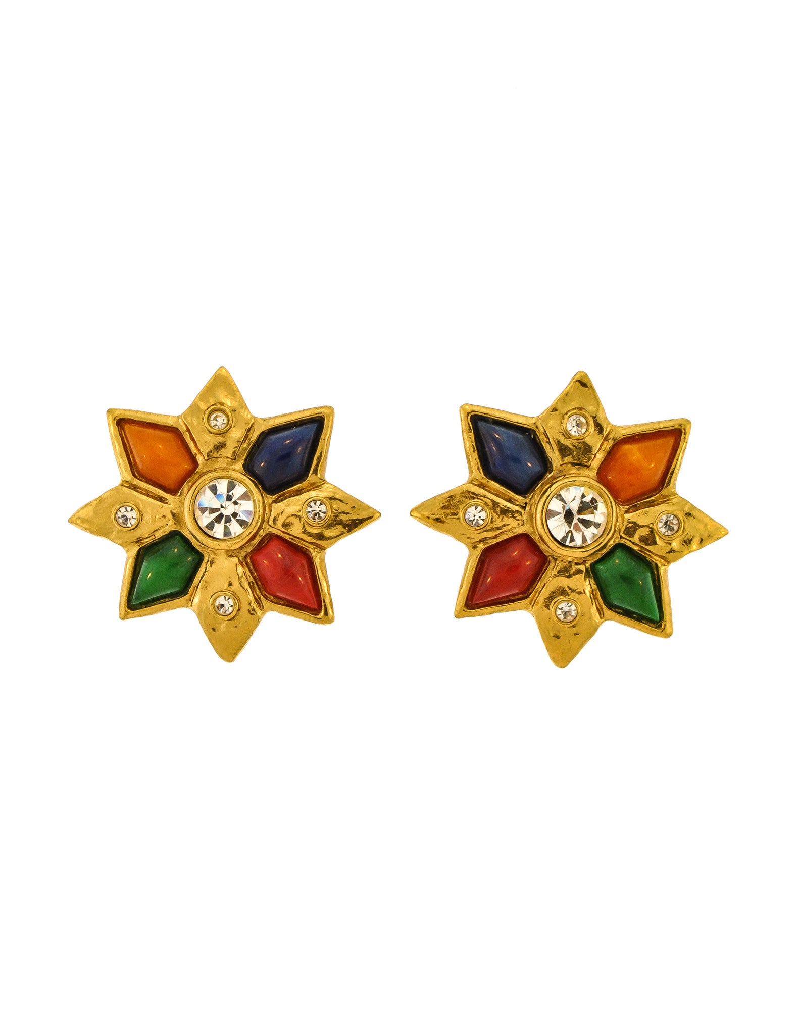 YSL Vintage Multicolor Gold Rhinestone Star Earrings