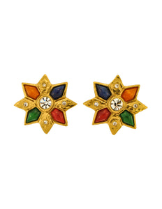 YSL Vintage Multicolor Gold Rhinestone Star Earrings