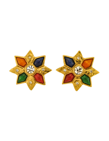 YSL Vintage Multicolor Gold Rhinestone Star Earrings