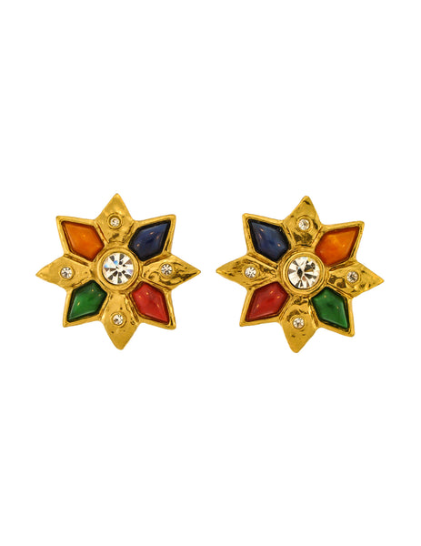 YSL Vintage Multicolor Gold Rhinestone Star Earrings - Amarcord Vintage Fashion
 - 1
