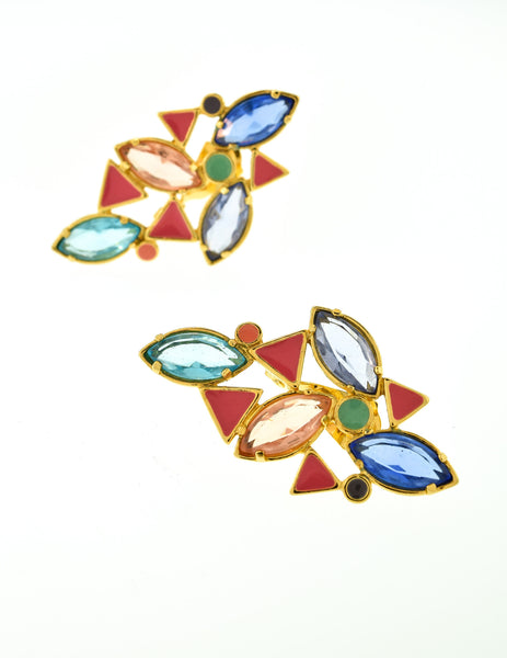 YSL Vintage Multicolor Enamel Rhinestone Geometric Earrings