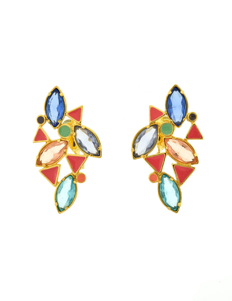 YSL Vintage Multicolor Enamel Rhinestone Geometric Earrings