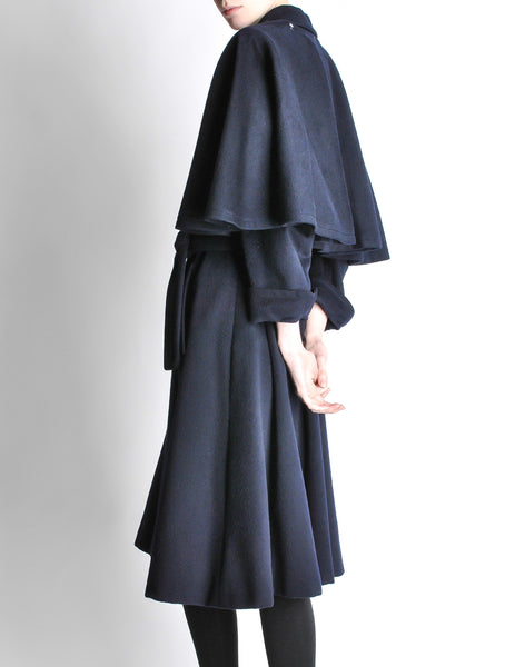 Saint Laurent Rive Gauche Vintage Navy Blue Wool Cape Trench Coat - Amarcord Vintage Fashion
 - 5