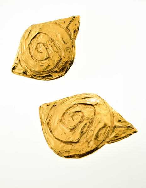 YSL Vintage  Gold Swirl Ear Plate Oversized Earrings