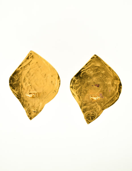 YSL Vintage  Gold Swirl Ear Plate Oversized Earrings