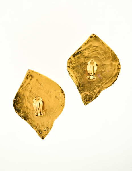 YSL Vintage  Gold Swirl Ear Plate Oversized Earrings