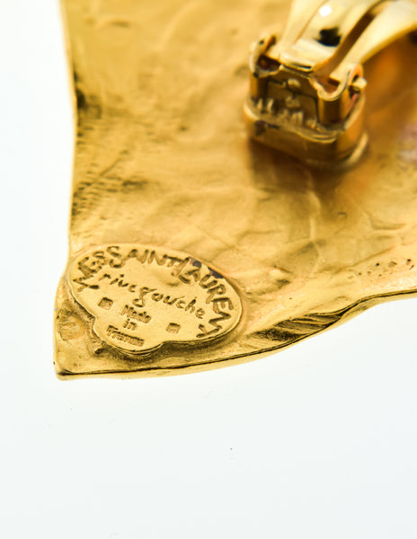 YSL Vintage  Gold Swirl Ear Plate Oversized Earrings