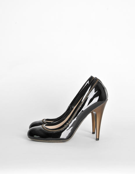 YSL Black Patent Leather Zipper Heels