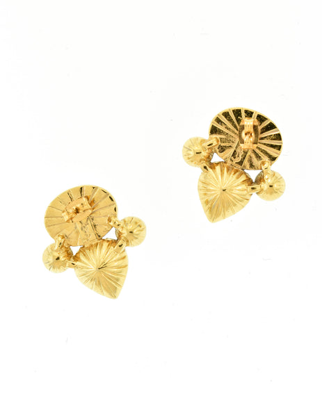 YSL Vintage Pearl Rhinestone Iridescent Heart Earrings