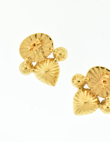 YSL Vintage Pearl Rhinestone Iridescent Heart Earrings