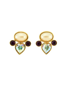 YSL Vintage Pearl Rhinestone Iridescent Heart Earrings