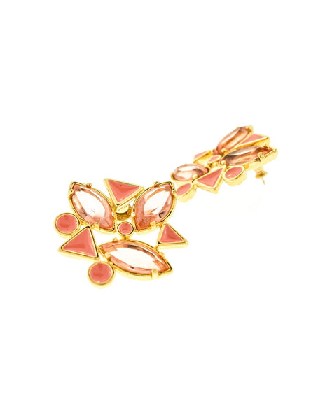 YSL Vintage Pink Enamel Rhinestone Geometric Earrings